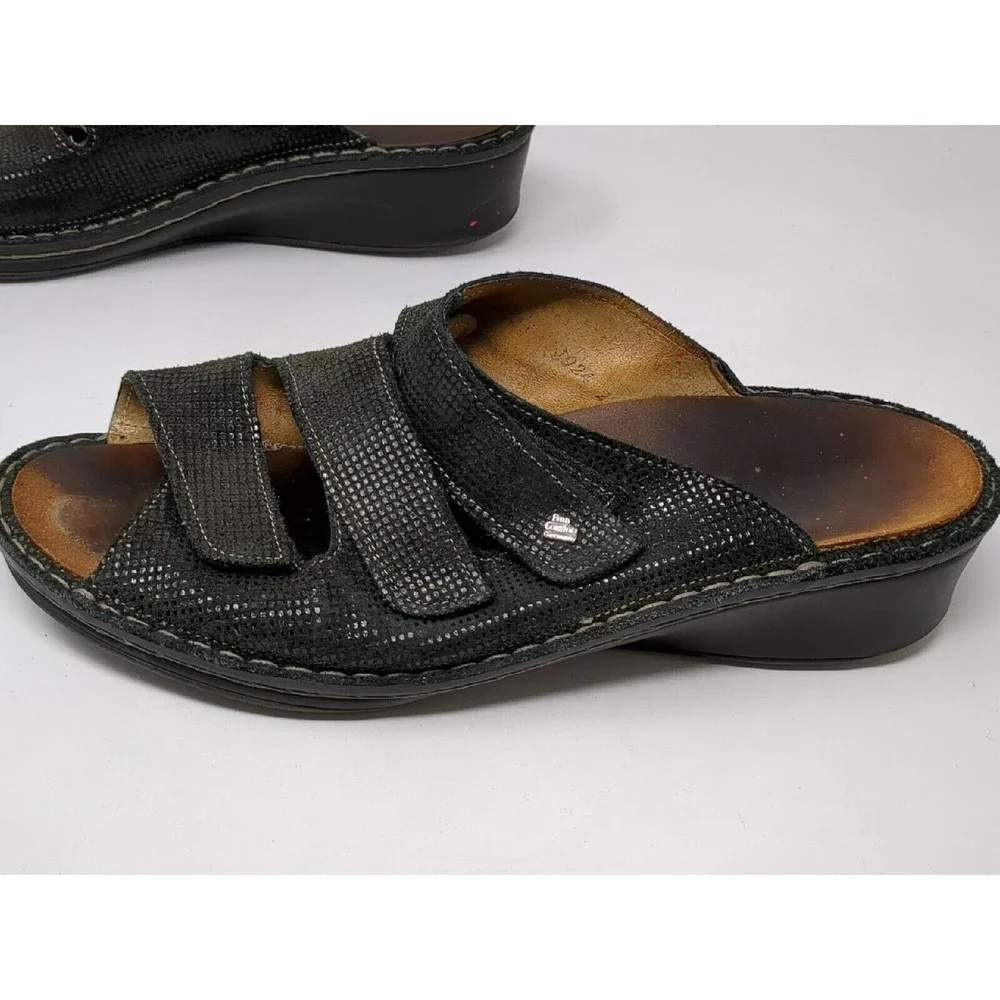 FINN Women's Size US 9.5 UK 7 Cremona Black Leather Slide Adjustable Sandals VTG